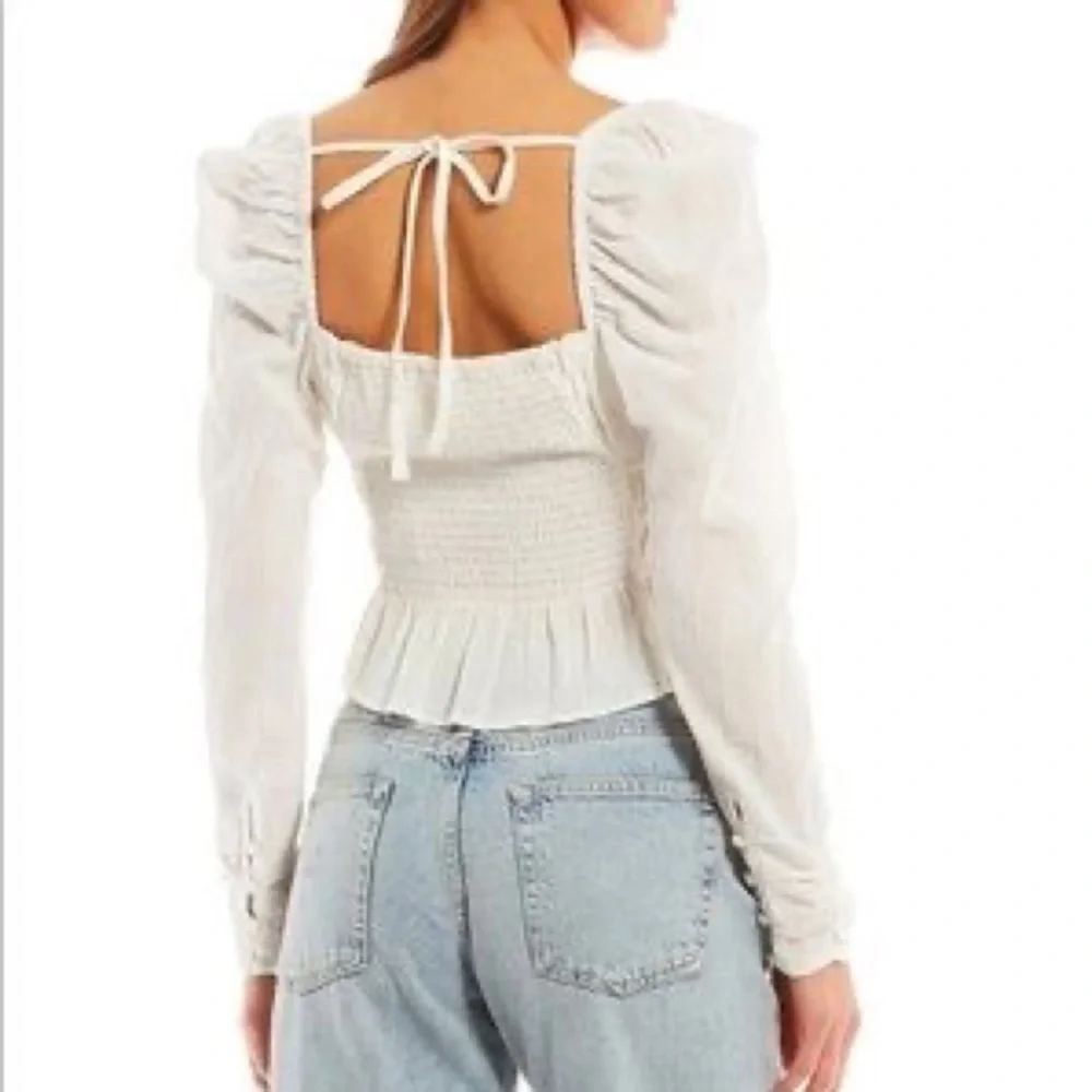 FREE PEOPLE Chloe Smocked Tie Neck Cotton Top S NWT 98$